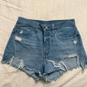 Levi's Blue Distressed Jean Shorts Raw Hem